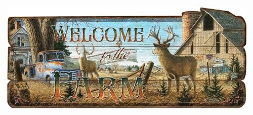 Rivers Edge Wood Sign 34"X14" "Welcome To The Farm"