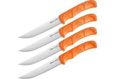 OUTDOOR EDGE 5" STEAK KNIVES 4-PACK ORANGE HANDLE CLAM PACK
